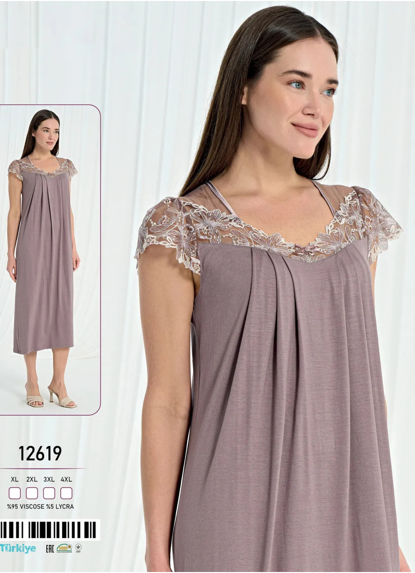 Caroline 12619 Оптом Турция Фабрика Ночная Сорочка Вискоза (XL+2XL+3XL+4XL) Caroline 12619 Купить Оптом с Турции
