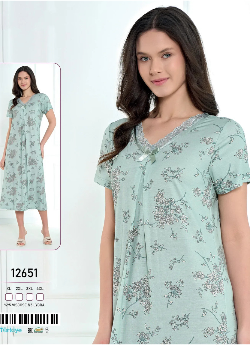 Caroline 12651 Оптом Турция Фабрика Ночная Сорочка Вискоза (XL+2XL+3XL+4XL) Caroline 12651 Купить Оптом с Турции