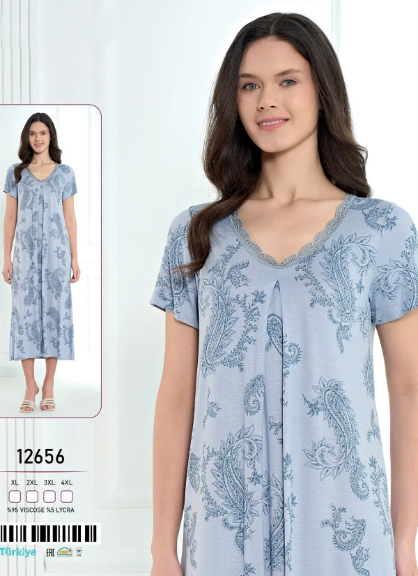 Caroline 12656 Оптом Турция Фабрика Ночная Сорочка Вискоза (XL+2XL+3XL+4XL) Caroline 12656 Купить Оптом с Турции