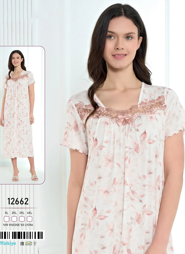 Caroline 12662 Оптом Турция Фабрика Ночная Сорочка Вискоза (XL+2XL+3XL+4XL) Caroline 12662 Купить Оптом с Турции