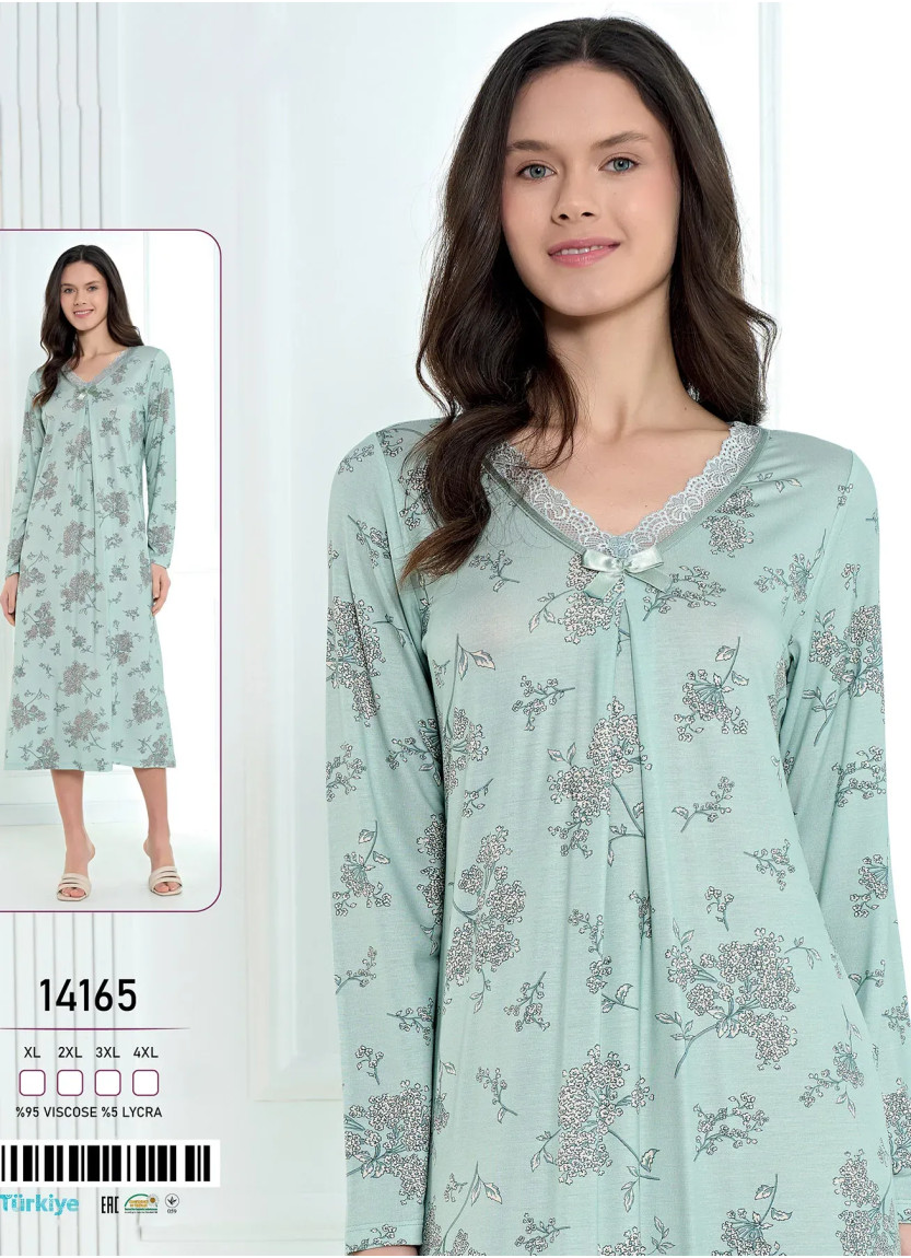 Viscose Nightdress (XL+2XL+3XL+4XL) Caroline 14165 — direct Turkish factory supply