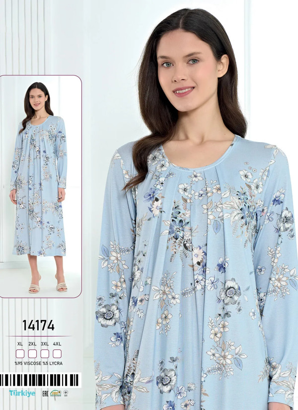 Viscose Nightdress (XL+2XL+3XL+4XL) Caroline 14174 — wholesale from Turkey