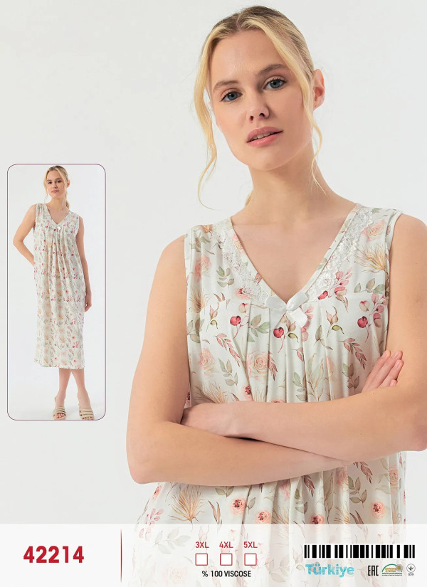 Caroline 42214 Оптом Турция Фабрика Ночная Сорочка Вискоза (3XL+4XL+5XL) viola mood 42214 Купить Оптом с Турции