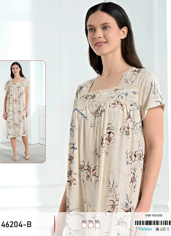 Caroline 46204-B Оптом Турция Фабрика Ночная Сорочка Вискоза (6XL+7XL+8XL) viola mood 46204-B Купить Оптом с Турции