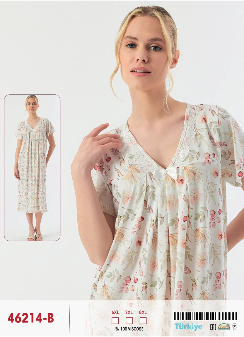 Caroline 46214-B Оптом Турция Фабрика Ночная Сорочка Вискоза (6XL+7XL+8XL) viola mood 46214-B Купить Оптом с Турции