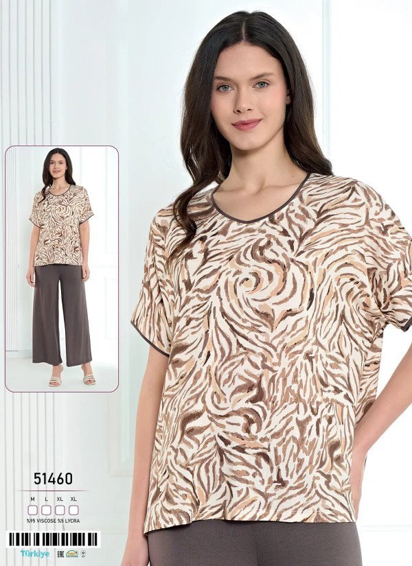 Caroline 51460 Оптом Турция Фабрика Пижама Женская Комплект с Брюками Вискоза (M+L+XL+XL) Caroline 51460 Купить Оптом с Турции