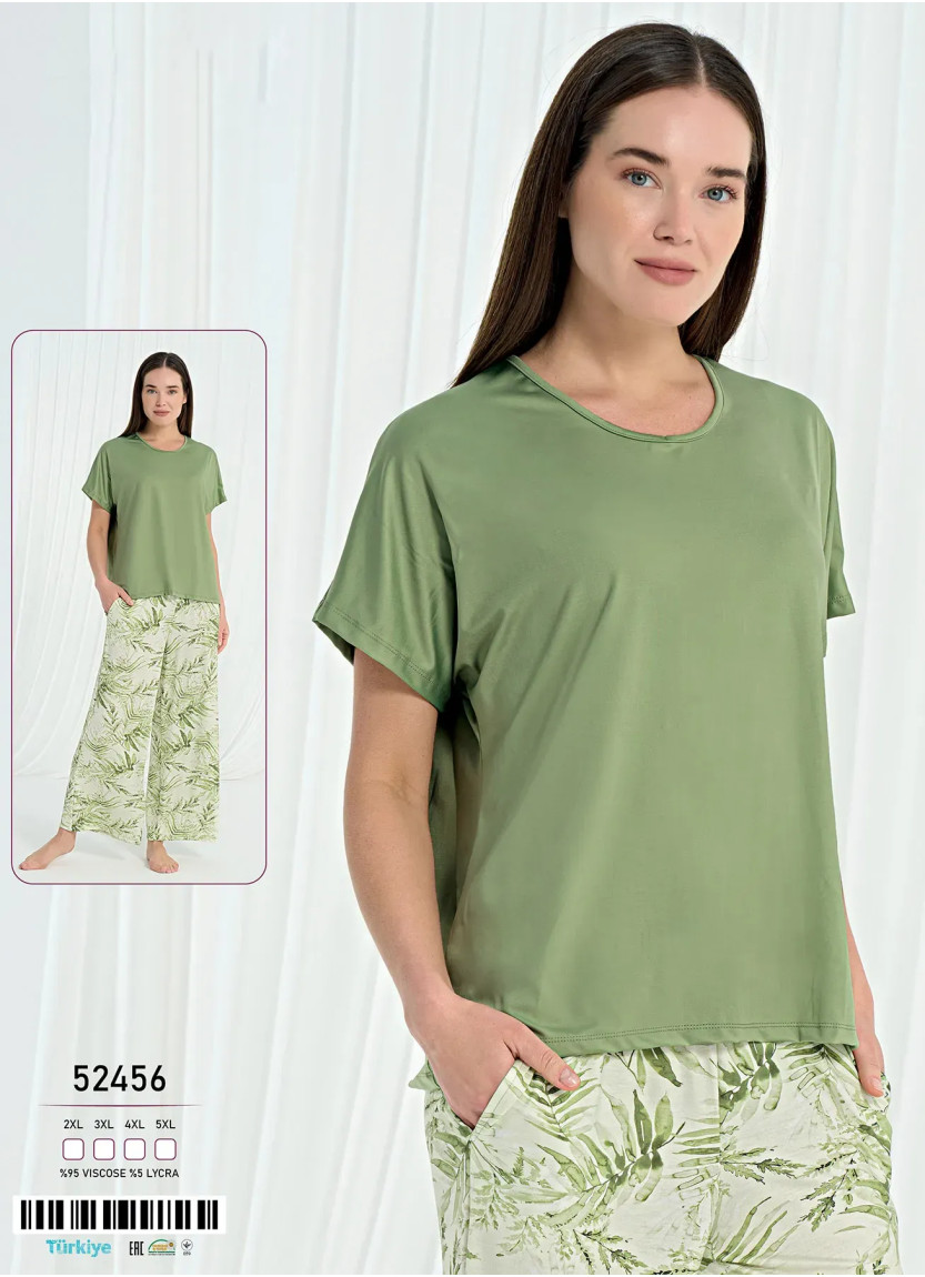 Caroline 52456 Оптом Турция Фабрика Пижама Женская Комплект с Брюками Вискоза (2XL+3XL+4XL+5XL) Caroline 52456 Купить Оптом с...