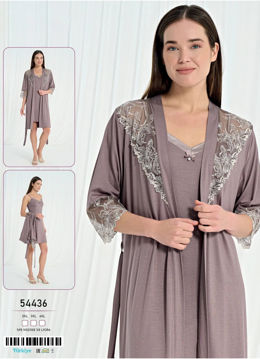 Caroline 54436 Оптом Турция Фабрика Халат + Сорочка Комплект Вискоза (2XL+3XL+4XL) Caroline 54436 Купить Оптом с Турции