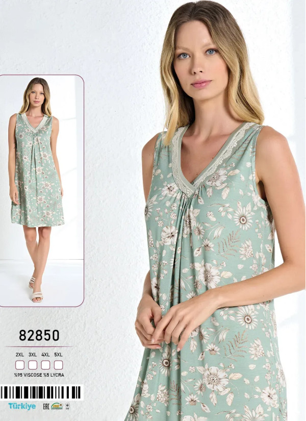 Caroline 82850 Оптом Турция Фабрика Ночная Сорочка Вискоза (2XL+3XL+4XL+5XL) Caroline 82850 Купить Оптом с Турции