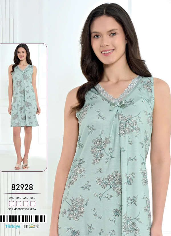 Caroline 82928 Оптом Турция Фабрика Ночная Сорочка Вискоза (2XL+3XL+4XL+5XL) Caroline 82928 Купить Оптом с Турции