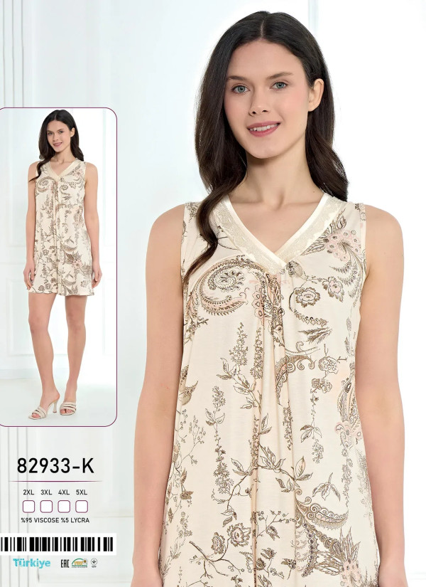 Caroline 82933-K Оптом Турция Фабрика Ночная Сорочка Вискоза (2XL+3XL+4XL+5XL) Caroline 82933-K Купить Оптом с Турции