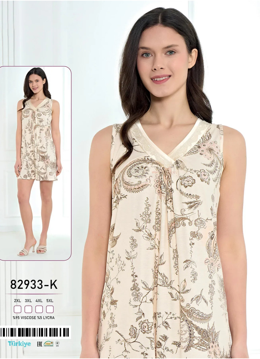 Caroline 82933-K Оптом Турция Фабрика Ночная Сорочка Вискоза (2XL+3XL+4XL+5XL) Caroline 82933-K Купить Оптом с Турции