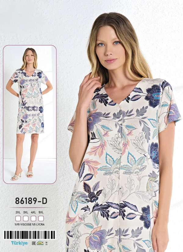 Caroline 86189-D Оптом Турция Фабрика Ночная Сорочка Вискоза (2XL+3XL+4XL+5XL) Caroline 86189-D Купить Оптом с Турции