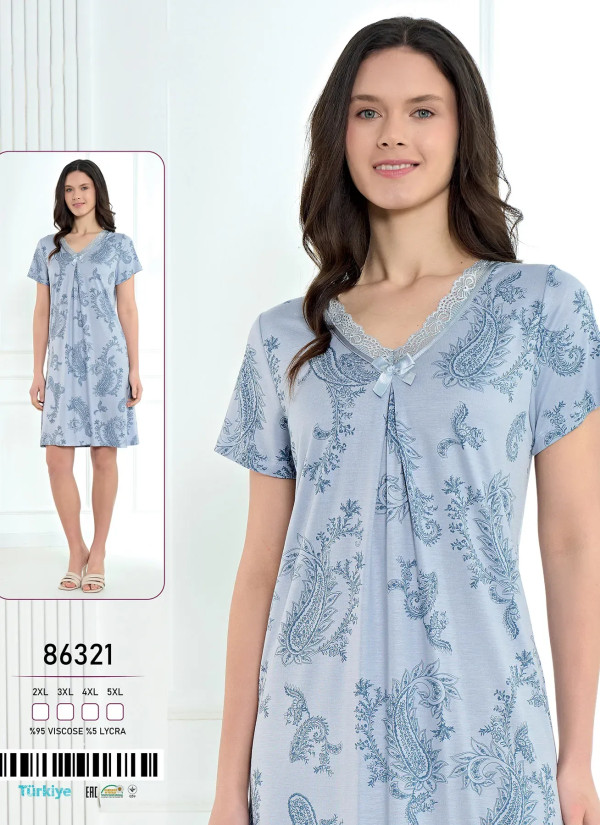 Viscose Nightdress (2XL+3XL+4XL+5XL) Caroline 86321 — direct Turkish factory supply