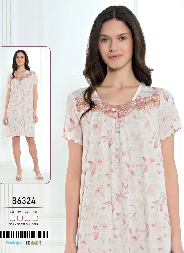 Caroline 86324 Оптом Турция Фабрика Ночная Сорочка Вискоза (2XL+3XL+4XL+5XL) Caroline 86324 Купить Оптом с Турции