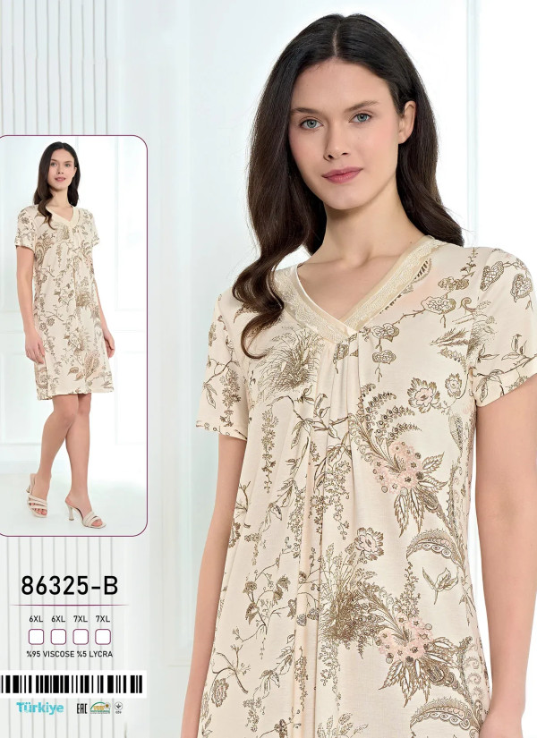 Caroline 86325-B Оптом Турция Фабрика Ночная Сорочка Вискоза (6XL+7XL) Caroline 86325-B Купить Оптом с Турции