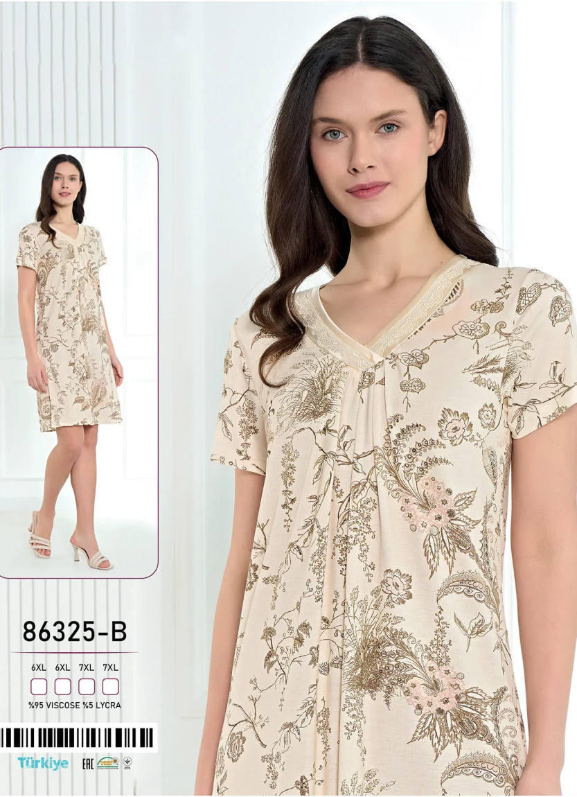 Caroline 86325-B Оптом Турция Фабрика Ночная Сорочка Вискоза (6XL+7XL) Caroline 86325-B Купить Оптом с Турции