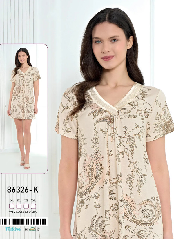 Caroline 86326-K Оптом Турция Фабрика Ночная Сорочка Вискоза (2XL+3XL+4XL+5XL) Caroline 86326-K Купить Оптом с Турции