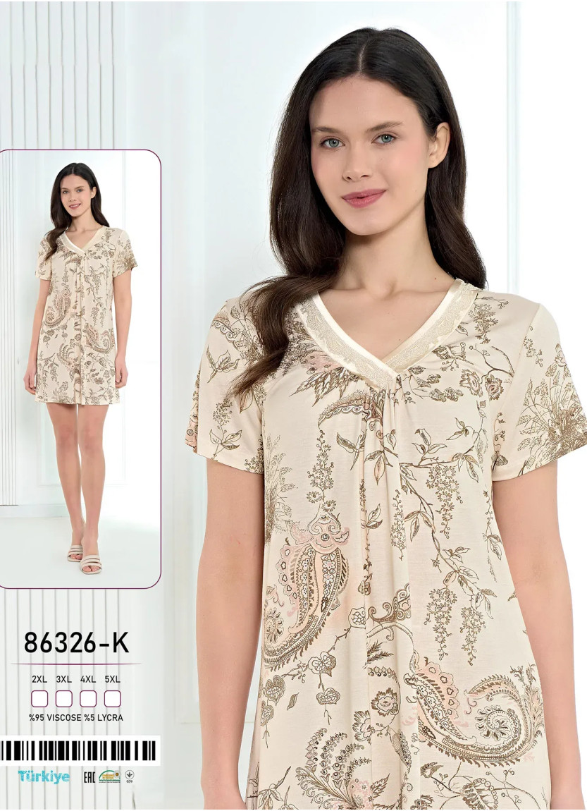 Caroline 86326-K Оптом Турция Фабрика Ночная Сорочка Вискоза (2XL+3XL+4XL+5XL) Caroline 86326-K Купить Оптом с Турции