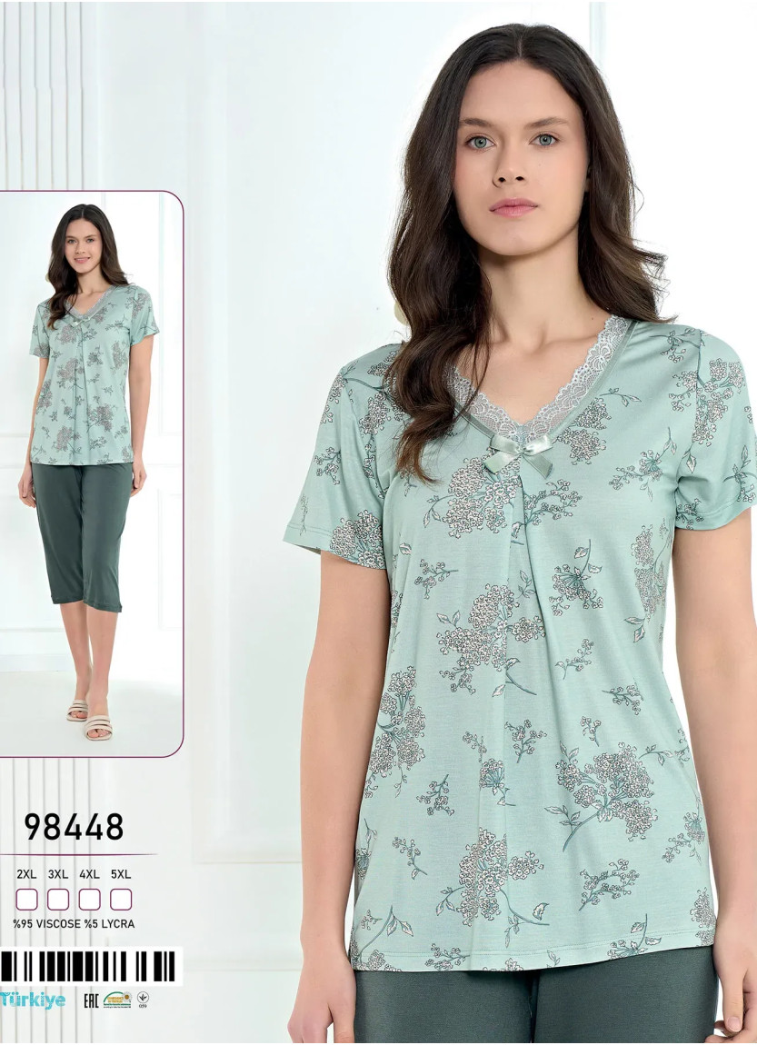 Caroline 98448 Оптом Турция Фабрика Женский Комплект с Капри Вискоза (2XL+3XL+4XL+5XL) Caroline 98448 Купить Оптом с Турции