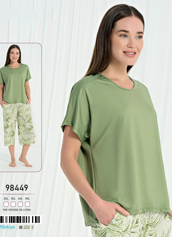 Caroline 98449 Оптом Турция Фабрика Женский Комплект с Капри Вискоза (2XL+3XL+4XL+5XL) Caroline 98449 Купить Оптом с Турции