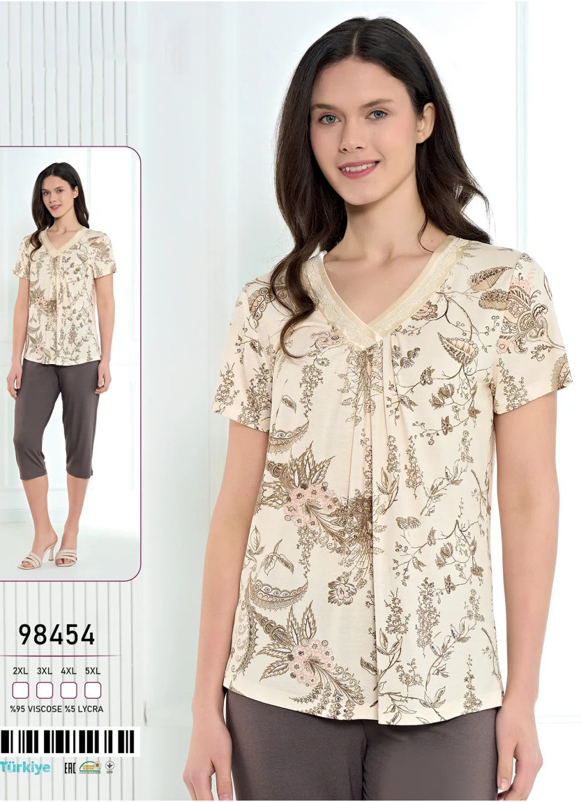 Caroline 98454 Оптом Турция Фабрика Женский Комплект с Капри Вискоза (2XL+3XL+4XL+5XL) Caroline 98454 Купить Оптом с Турции