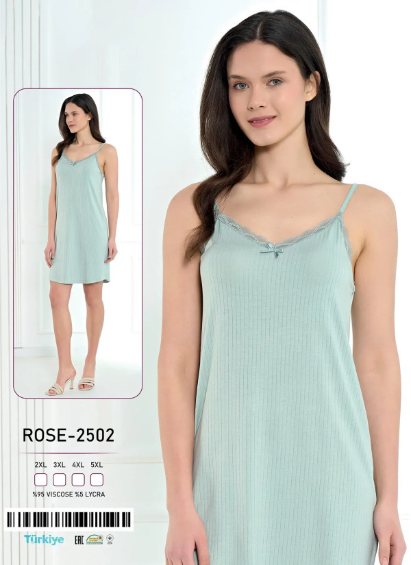 Viscose Nightdress (2XL+3XL+4XL+5XL) Caroline ROSE-2502 — factory-direct from Turkey