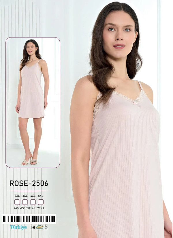 Viscose Nightdress (2XL+3XL+4XL+5XL) Caroline ROSE-2506 — factory-direct from Turkey