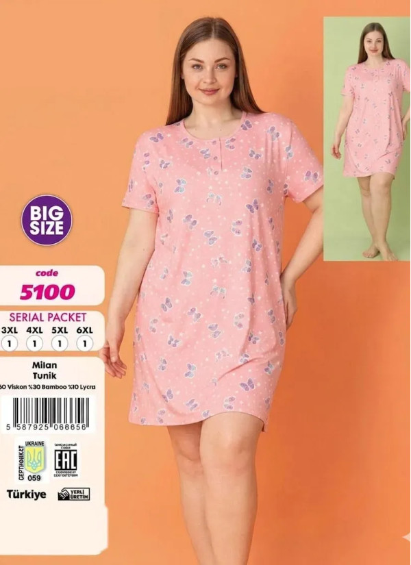 Violet 5100 Viscose Nightdress (3XL+4XL+5XL+6XL) — factory-direct from Turkey