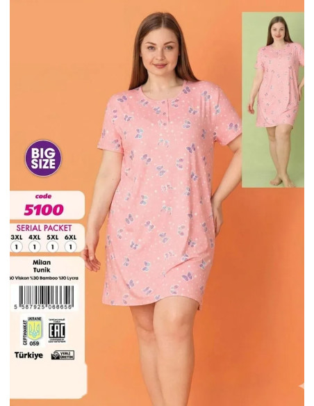 Violet 5100 Viscose Nightdress (3XL+4XL+5XL+6XL) — factory-direct from Turkey
