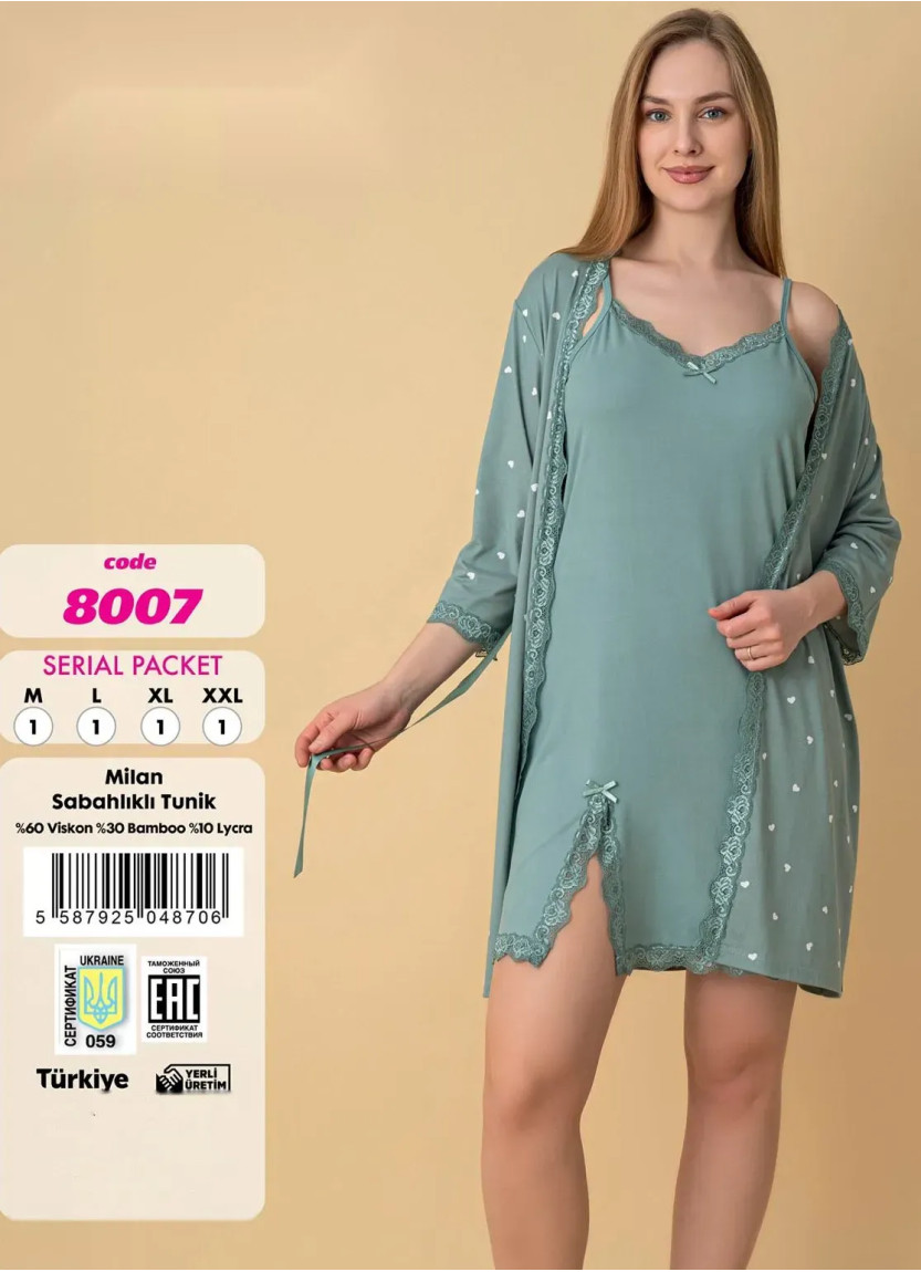 Robe + Chemise 2-Piece Set Bamboo Viscosa (M+L+XL+2XL) Violet 8007 Yesil — wholesale for boutiques