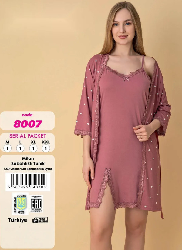 Robe + Chemise 2-Piece Set Bamboo Viscosa (M+L+XL+2XL) Violet 8007 Gulkurusu — Turkey wholesale collection