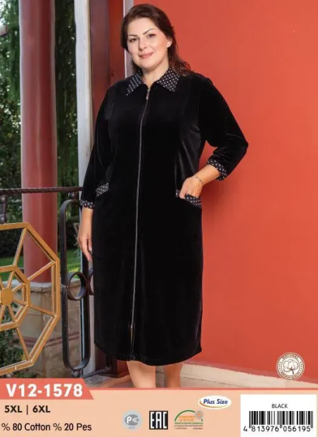 CCNV12-1578_ANN Velour Women's Robe (5XL+6XL) — Turkey wholesale collection