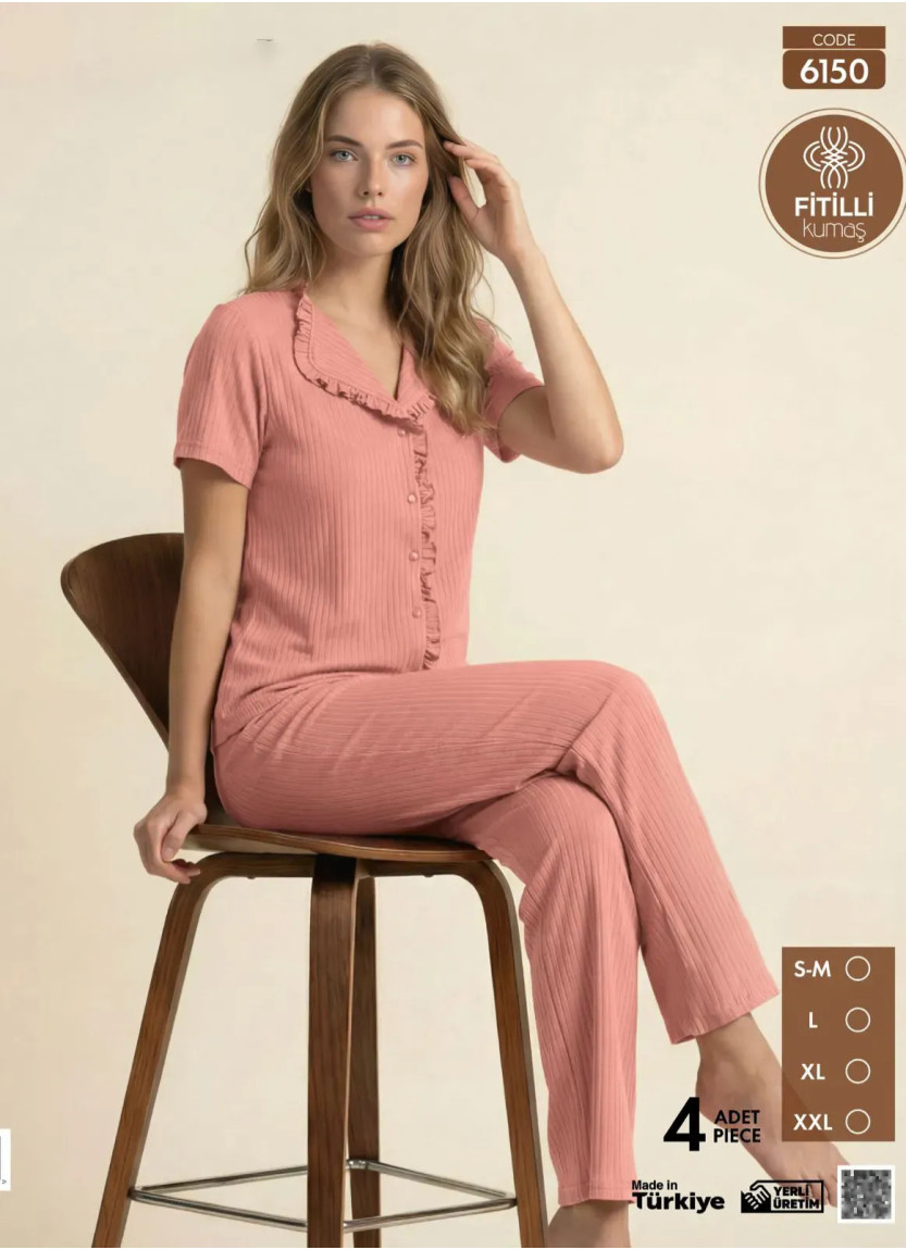 Women's Ribbed-Knit Button-Down Pajama Set with Trousers (S/M+L+XL+2XL) Pijamo 6150 — wholesale for boutiques