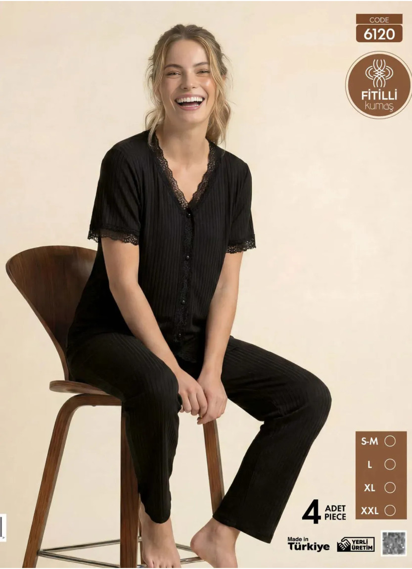 Women's Ribbed-Knit Button-Down Pajama Set with Trousers (S/M+L+XL+2XL) Pijamo 6120 — Istanbul wholesale supplier