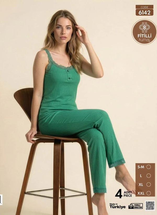 Women's Pajamas Made of Ribbed Knit (S/M+L+XL+2XL) Pijamo 6142 — Turkey wholesale collection