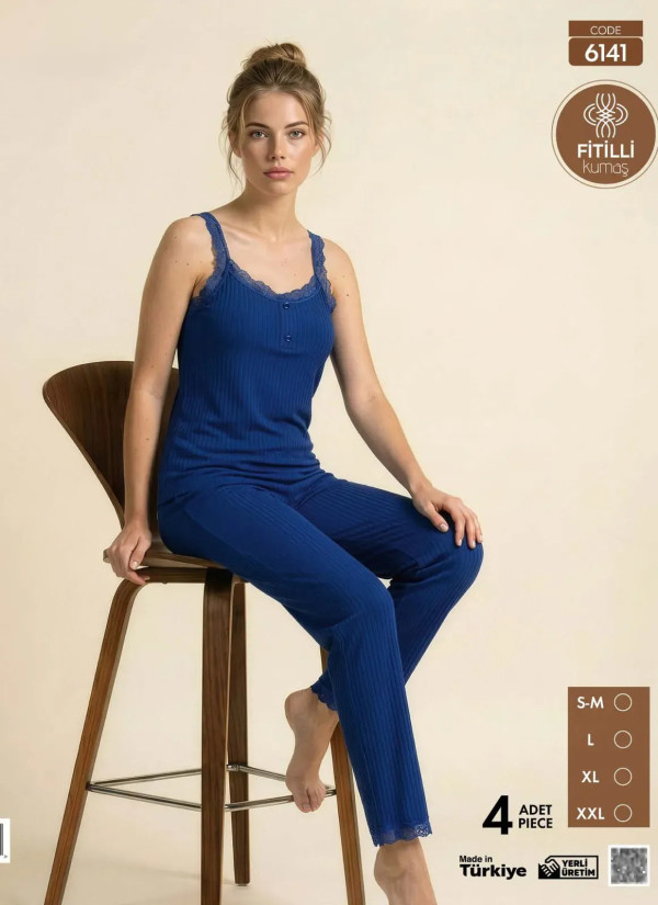 Women's Pajamas Made of Ribbed Knit (S/M+L+XL+2XL) Pijamo 6141 — Turkish factory wholesale