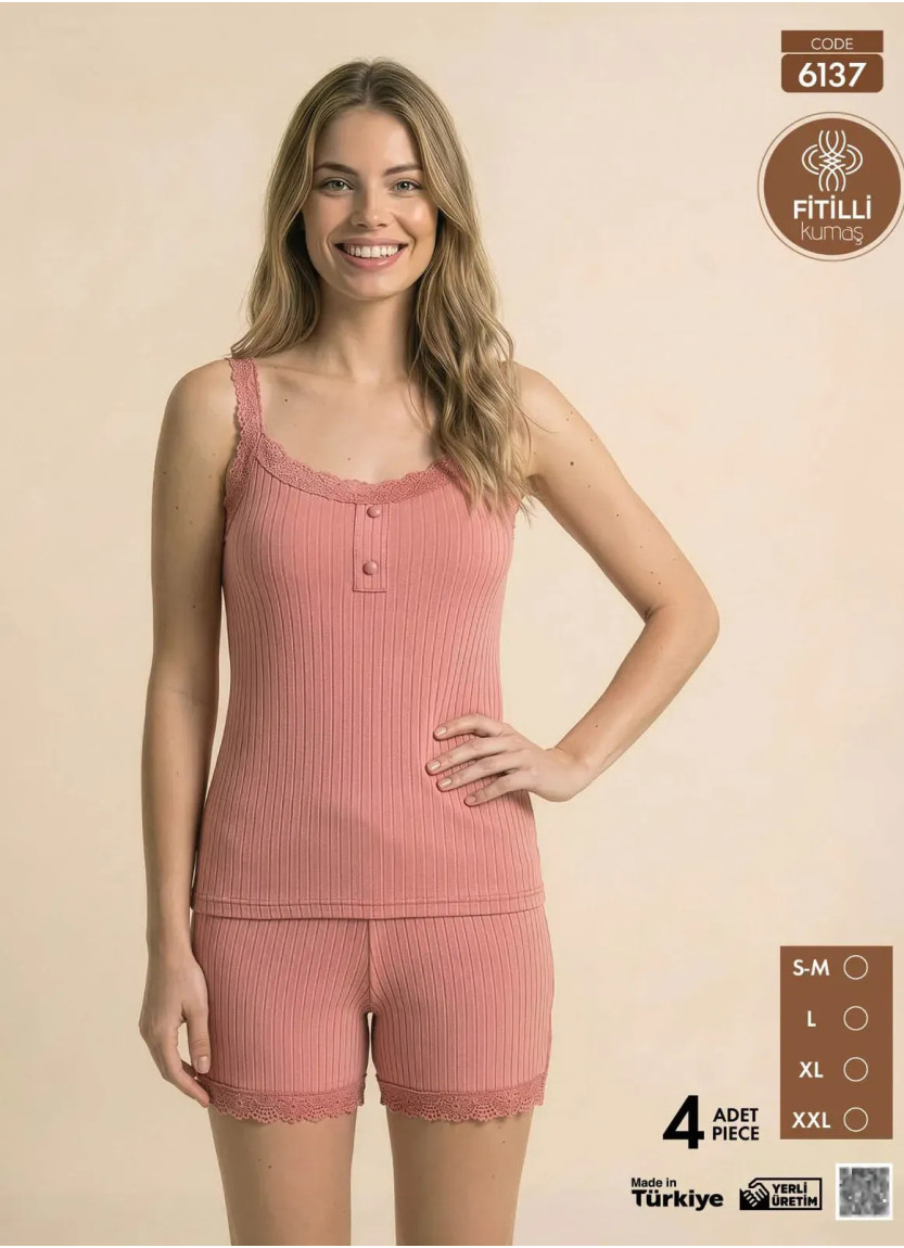 Women's Pajamas Made of Ribbed Knit with (S/M+L+XL+2XL) Pijamo 6137 — Turkish factory wholesale