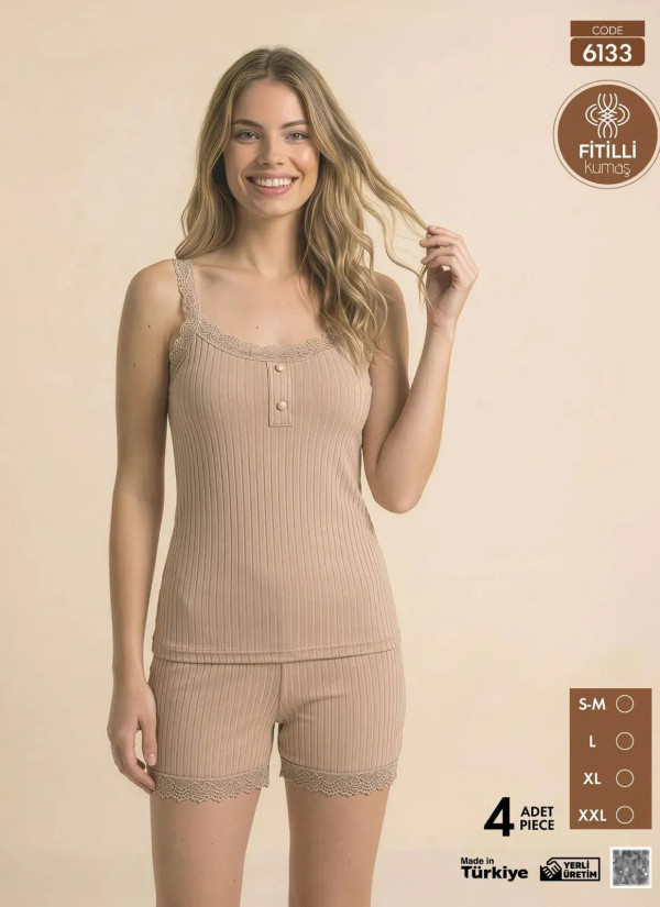 Women's Pajamas Made of Ribbed Knit with (S/M+L+XL+2XL) Pijamo 6133 — Turkish factory wholesale