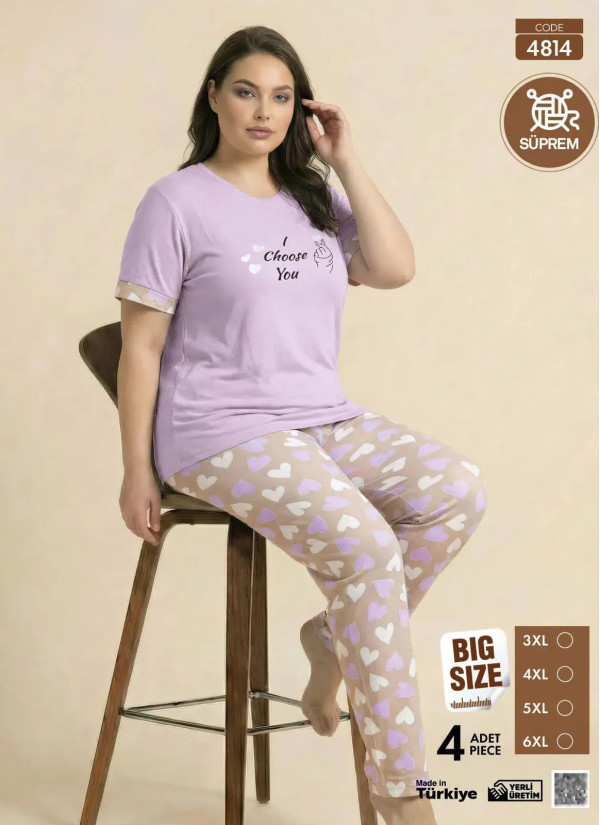 Women's Pajamas Plus-Size with Trousers (3XL+4XL+5XL+6XL) Pijamo 4814 — Turkish factory wholesale