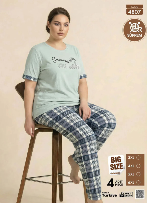 Women's Pajamas Plus-Size with Trousers (3XL+4XL+5XL+6XL) Pijamo 4807 — Istanbul wholesale supplier