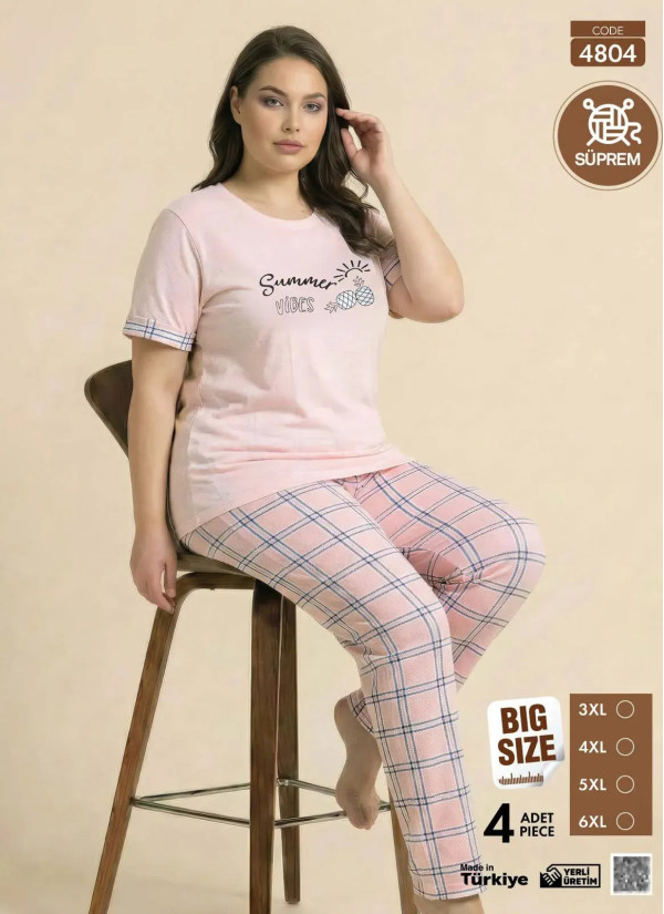 Women's Pajamas Plus-Size with Trousers (3XL+4XL+5XL+6XL) Pijamo 4804 — Turkey wholesale collection
