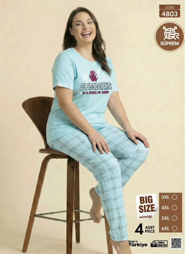 Women's Pajamas Plus-Size with Trousers (3XL+4XL+5XL+6XL) Pijamo 4803 — Turkish factory wholesale
