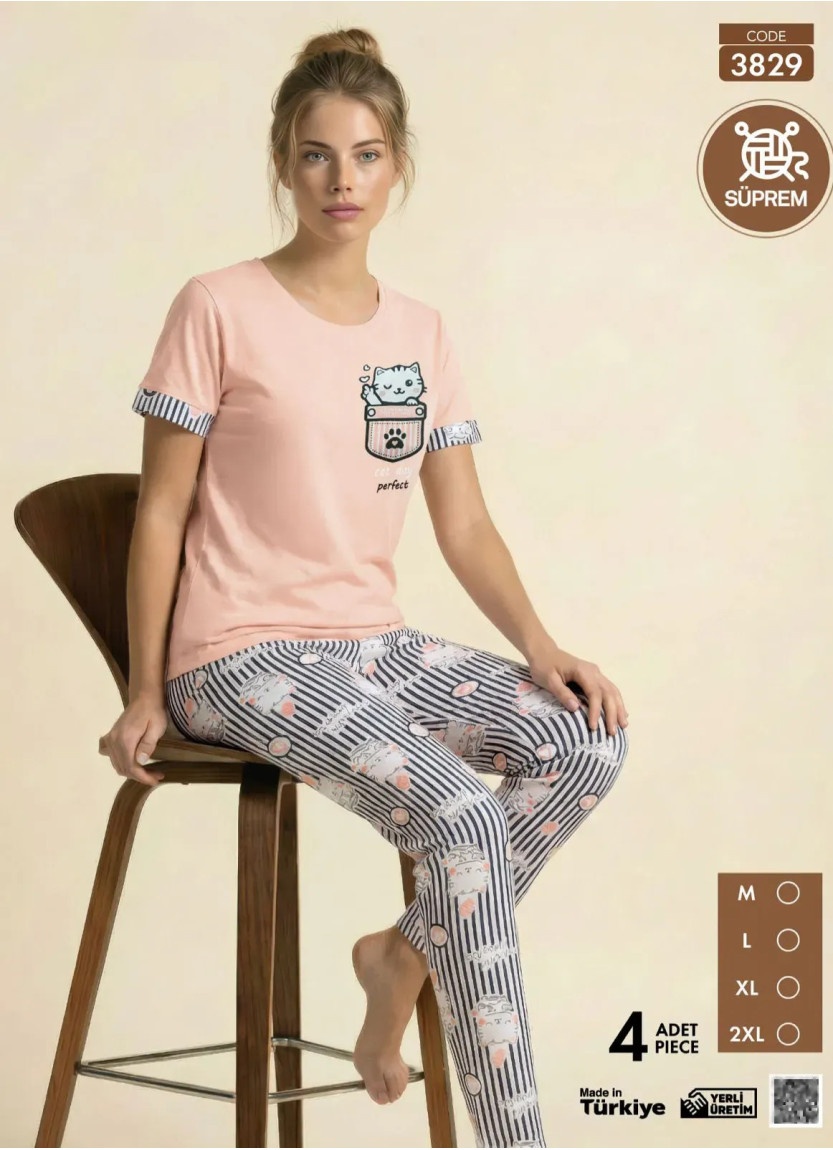 Women's Pajamas with Trousers (M+L+XL+2XL) Pijamo 3829 — Istanbul wholesale supplier