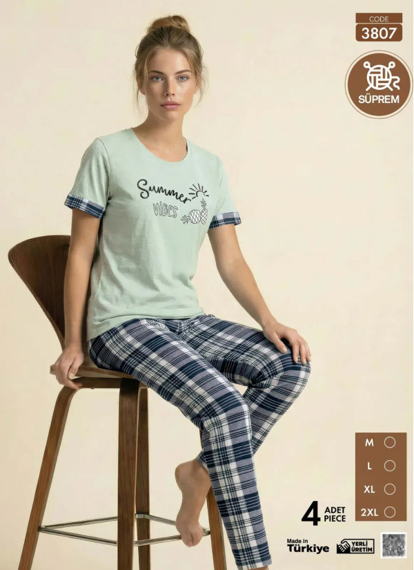 Women's Pajamas with Trousers (M+L+XL+2XL) Pijamo 3807 — Istanbul wholesale supplier