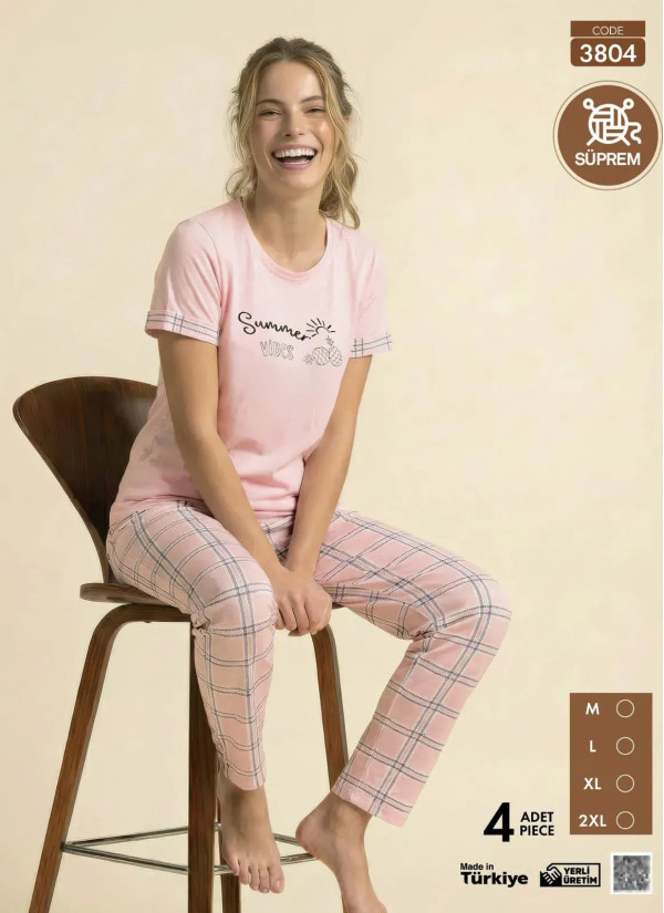 Women's Pajamas with Trousers (M+L+XL+2XL) Pijamo 3804 — Turkish factory wholesale