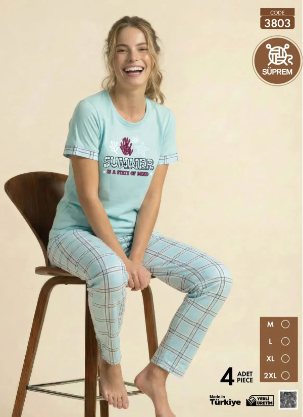 Women's Pajamas with Trousers (M+L+XL+2XL) Pijamo 3803 — Istanbul wholesale supplier