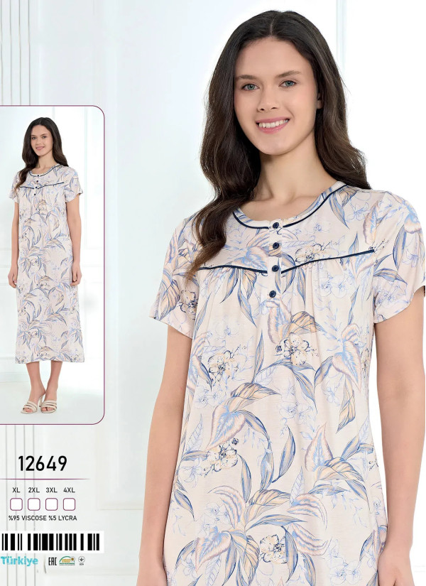 Caroline 12649 Оптом Турция Фабрика Ночная Сорочка Вискоза (XL+2XL+3XL+4XL) Caroline 12649 Купить Оптом с Турции