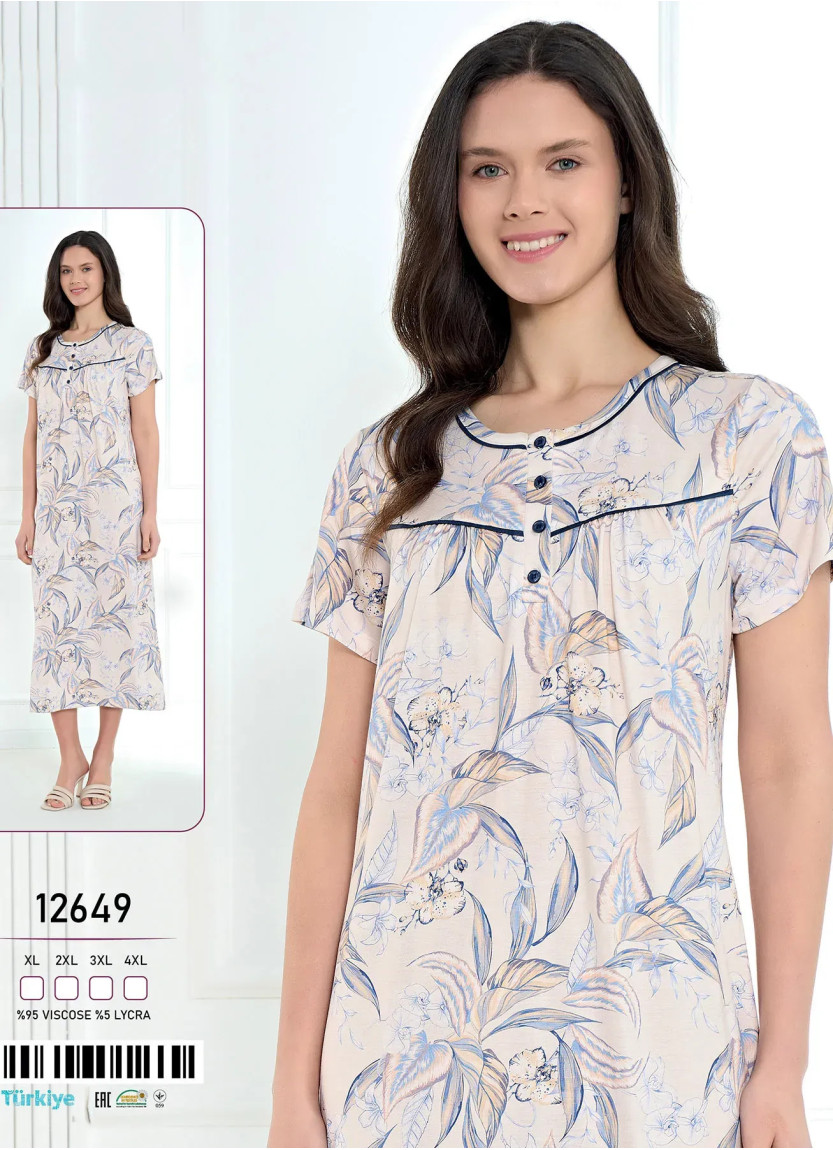 Caroline 12649 Оптом Турция Фабрика Ночная Сорочка Вискоза (XL+2XL+3XL+4XL) Caroline 12649 Купить Оптом с Турции