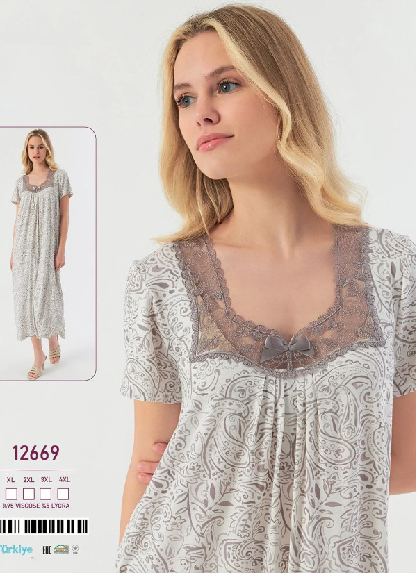 Caroline 12669 Оптом Турция Фабрика Ночная Сорочка Вискоза (XL+2XL+3XL+4XL) Caroline 12669 Купить Оптом с Турции